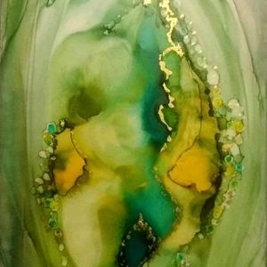 8x10 art print of original abstract  with hand embellished Gold Leaf